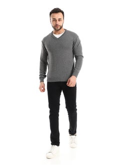 Buy Classic V-Neck Heather Charcoal Pulover in Egypt