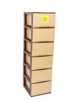 اشتري 6-Layer Storage Drawer Cabinet Brown/Beige 42x124x34 cm في السعودية