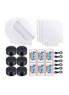 Buy 3D Night LED Light Lamp Bases Including 6 Light Display Stands 6 Clear Acrylic Sheets 6 Remote Controls 6 Charging Cables Adjustable 16 Colors 4 Modes Acrylic Lamp Base 6 Sets Round Square Style in UAE