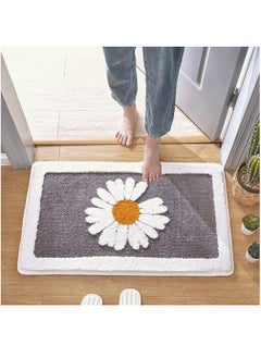 Buy Bathroom Rug Ultra Soft Microfiber Shaggy Bathroom Mats Extra Absorbent Bath Rugs Machine Washable/Dry Non-Slip Bathroom Carpet for Tub Bathroom and Shower(Daisy Grey)50X80CM in UAE