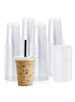 Buy 12oz Disposable Drinking Plastic Cups With Flat Lid Clear For Home And Office 25PC in UAE