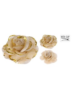 اشتري Xmas Rose On Clip 9Cm Set Of 2 Gold Assorted 1 Set في الامارات