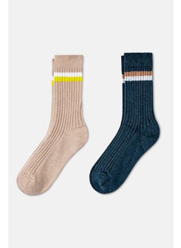 اشتري Men 2 Pack Knitted Socks, Tan and Navy في الامارات