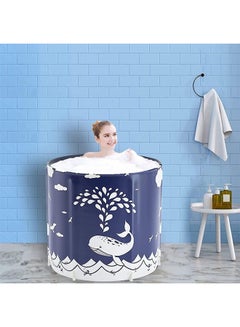Buy Portable Foldable Bathtub for Adults Japanese Immersion Bathtub with Hot Foam Independent Bathtub Folding Spa with Free Pillow (Blue) in Saudi Arabia