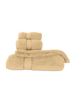 Buy Hotel Linen Klub LUXURY PACK of 4 Bathroom Towel Sets - 100% Cotton 650 GSM Terry Dobby Border Ring Spun - Super Soft ,Quick Dry,Highly Absorbent ,Bathroom Towel Set with 900GSM Bath Mat, Beige in UAE