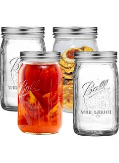 Buy Wide Mouth Jars 32 Oz - 4 Pack - Ball Wide Mouth 32-Ounces Quart Jars With Airtight Lids And Bands - Clear Glass Jars For Storage Canning Fermenting Overnight Oats Cold Brew in UAE