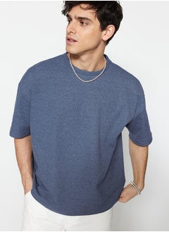 Buy Basic Indigo Oversize/Wide Cut Textured Waffle Short Sleeve T-Shirt TMNSS22TS00049 in Egypt