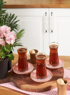 Buy Karaca Retro Pink 12 Piece Tea Glass Set for 6 Person in UAE