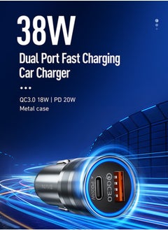 Buy PD 20W + QC 18W Car Charger Fast Charging Dual USB Car Plug Adapter Car Charger Type C Compatible with iPhone 15 Pro Max/15 Pro/15/14/13 Pro Max/12/11, iPad Pro/mini6, Samsung S23/S22, Huawei Etc. in UAE