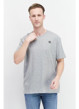 Buy Men Crew Neck Short Sleeve Brand Logo T-Shirts, Heather Grey in UAE