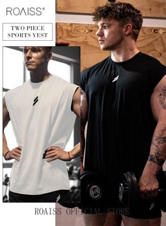 Buy Men's Sports Vest Muscle Fitness Casual Running Training Loose Large Size Cotton Sleeveless Round Neck Undershirt Summer in Saudi Arabia