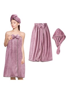 اشتري Women Microfiber Bath Towel Adjustable Soft Body Wraps Dress, Quick Drying Plush Hair Towel Wrap with Hair Turban, Adjustable Super Absorbent, Purple في السعودية