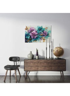 Buy Teal Harmony Flower Stretched Printed Canvas wall art 60x40 in Egypt