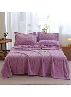 اشتري COMFY SOFT & FLUFFY 3PC BLANKET SET KINGSIZE- 1 BLANKET & 2 PC PILLOW COVER SET PURPLE في الامارات