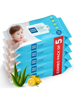 اشتري Soft Gentle Baby Wet Wipes (72 Wipes) Pack Of 5 | Infused With Aloevera And Lemon Extract | Paraben & Sulfate Free | Cleansing Wipes | Wipes Combo For Babies في السعودية