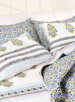 Buy 6 pcs Reversible Design 100% Organic Cotton Quilt Set Floral Hand Print Super King Size in UAE