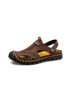 Buy Men Cowhide Sandals Brown in Saudi Arabia