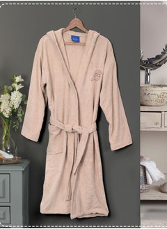 Buy Cotton bathrobe with a pocket &head cap for unisex, 100% Egyptian cotton, ultra-soft, highly water-absorbent, color-fast and modern, ideal for daily use, resorts and spas L in UAE