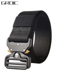 Buy Traing Tactical Belt Military Style Girdle Utility for Men Waistband Nylon Webbing Band with V-Ring Heavy-Duty Quick-Release Zinc Alloy Buckle Elastic Ring Allergy Free - Black in UAE