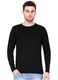 Buy Men's Cotton Full Sleeves Plain Black T-Shirt in UAE