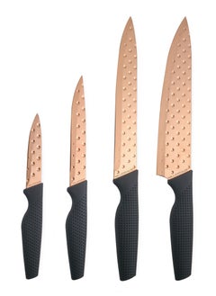 اشتري Millerhaus 4Pc Knife Set Stainless Steel Blade With Copper Titanium Coating Set Include 1Pc Chef Knife 20Cm 1Pc Slicer Knife 20Cm 1Pc Utility Knife 12.5Cm 1Pc Paring Knife 8.75Cm Rose Gold/Black Color في الامارات