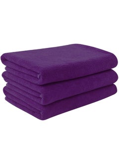 Buy Microfiber Gym Towel, Hand Towel, Face Towel, Microfiber Car Cleaning Towel Soft And Durable 50x90 Cm, 3-Piece - Purple in UAE