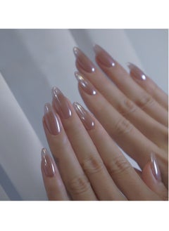 Buy Press On Nails Glazed Medium Almond Solid Color Gradient Glossy 24pcs Press On Nails Medium Natural French Manicure, Fake acrylic nails with glue kit in UAE