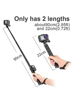 اشتري TELESIN 90cm Ultra Light Carbon Fiber Selfie Stick With Tripod Stand For GoPro DJI Action 2 Osmo Action Insta360 Action Camera في الامارات