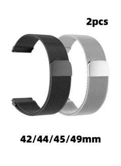 Buy 2 Pack Suitable For Apple Watch Alpine Watch Band 49mm/45mm/44mm/42mm Milan Stainless Steel Magnetic Watch Band Compatible With Iwatch Series 8/Ultra/7/Se/6/5/4/3/2/8/9 /Silver Black in Saudi Arabia