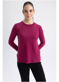 Buy Woman Regular Fit Crew Neck Knitted Long Sleeve T-Shirt in Egypt