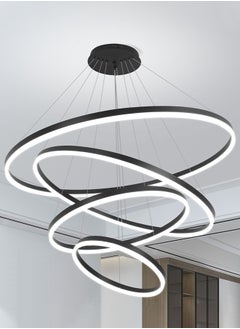 Buy Modern Chandelier, Modern LED Chandelier Light,4 Rings Ceiling Chandelier,160W,3000K-6000K and Coverage Area 20-25 Square meter(Black, 4-RIng) in UAE