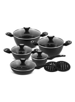Buy EDENBERG 12 piece Black Diamond Design Cookware Set | Stove Top Cooking Pot| Cast Iron Deep Pot| Butter Pot| Chamber Pot with Lid in UAE