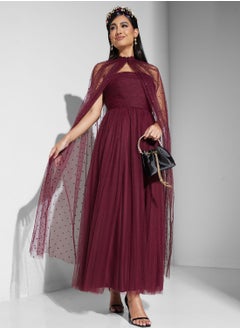 Buy Mesh Detail Cape Sleeve Dress in UAE