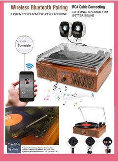 Buy High-Fidelity Vinyl Record Player | Vinyl Record -Player 3-Speed Bluetooth Portable Suitcase Record Player with Built-in Speakers, Bluetooth Wireless Playback, Headphone, Auto Off for Home Decoration in Saudi Arabia