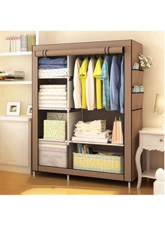 Buy Wardrobe Simple Modern Folding Wardrobe Fabric Cloth Wardrobe Closet Steel Single Wardrobe Assembly Double Storage Cabinet 170 105 45cm (Coffee) in Saudi Arabia