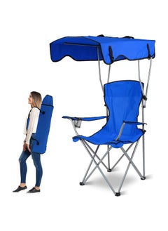 Buy Camp Chairs, Foldable Beach Canopy Chair, Heavy Duty Sun Protection Camping Lawn Canopy Chair with Cup Holder for Outdoor, Beach, Camp, Park, Patio, Blue in Saudi Arabia