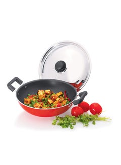 Buy Premier Aluminium Non Stick Kadai with Stainless Steel lid - 24 Cm in UAE