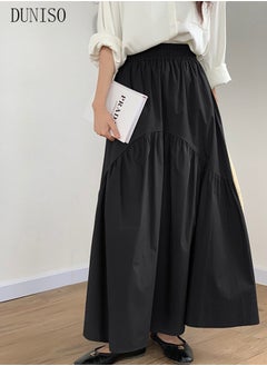 Buy Retro Elegant  A-line Skirt for Women High Elastic Waist Maxi Skirt A-line Flare Long Skirts for Summer Autumn Black in Saudi Arabia