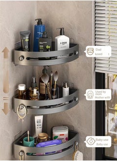 اشتري 3-Piece Bathroom Rack With Adhesive Wall Stickers, No Drilling, Rust Proof, Wall Mounted ABS Plastic Storage Rack, Suitable For Bathrooms and Kitchens في الامارات