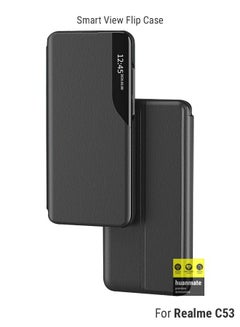 Buy Premium Smart View Flip Case Cover With Folding Bracket For Realme C53 Black in Saudi Arabia