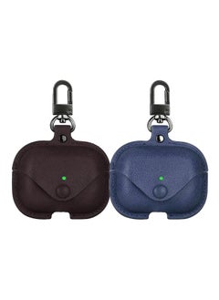 اشتري YOMNA Protective Leather Case Compatible with AirPods Pro 2 Case, Wireless Charging Case Headphones EarPods, Soft Leather Cover with Carabiner Clip (Maroon/Navy Blue) - (Set of 2) في الامارات