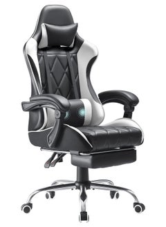 اشتري Mahmayi Gaming Office, Computer Chair PC Chair with Massage Lumbar Support, Racing Style Faux Leather High Back Adjustable Swivel Chair with Footrest (Black and White) في الامارات