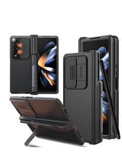 Buy Case for Samsung Galaxy Z Fold 4, with Pen Holder and Slide Camera Cover ,Creative Hinge Protection,Hidden Kickstand, Anti-fall, Fashionable Phone Case (Without Pen)( stand, Black) in UAE