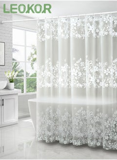 Buy Waterproof and Moisture-proof Shower Curtain White Flower Partition Curtain for Bathroom in Saudi Arabia