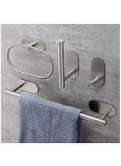 Buy 4 Piece Bathroom Hardware Set, Self-Adhesive Bathroom Accessories Sets, Stainless Steel Bath Towel Bar Set Include Towel Rack Wall Mounted, Toilet Paper Holder, Towel Ring, Robe Towel Hook(Silver) in Saudi Arabia