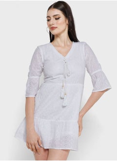 Buy Openwork Tie Detail Dress in UAE