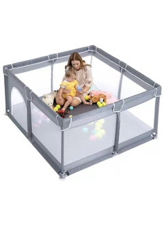 اشتري Baby Playpen 120x120cm Extra Large Playpen للأطفال الرضع مركز اللعب الآمن للأطفال مع شبكة قابلة للتنفس وباب بسحاب والأطفال الصغار يمنح الأم استراحة باللون الرمادي في السعودية