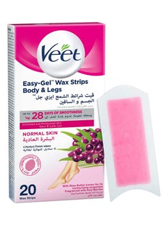 Buy Veet Easy Gel Wax Strips For Body & Legs Up to 28 Days of Smoothness With Shea Butter Fragranced with Acai Berries 20 Wax Strips in UAE