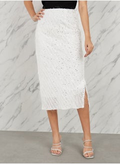 Buy Sequin Detail Tassel Texture Midi Skirt in Saudi Arabia