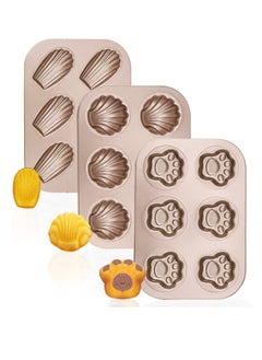 Buy 3 Pack Madeleine Pans, 10x7 Inch 6 Cavity Nonstick Cat Shaped Cake Cookies Pan Carbon Steel Madeleine Mold Shell Madeline Pan in UAE